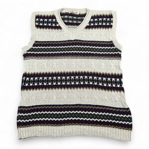 Vintage Great Land Sweater Vest Adult MEDIUM Gray Fair Isle Knit USA Made 90s